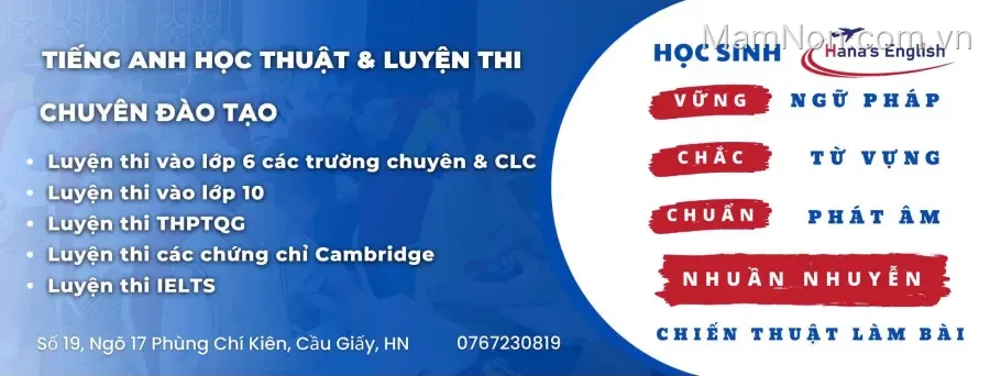 Trung tâm Tiếng Anh học thuật và Luyện thi Hana’s English
