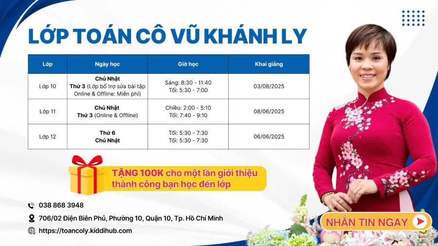 Lớp Toán Cấp 3 cô Vũ Khánh Ly - Chuyên Lê Hồng Phong Tp.HCM (Quận 10)
